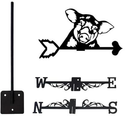 Folpus Schwarzes Schwein, Wetterfahne, Schweine-Ornament, Eisendach-, Metall-Wetterfahne, Windrichtungsanzeiger für Zaun, Bauernhaus, Außenbereich