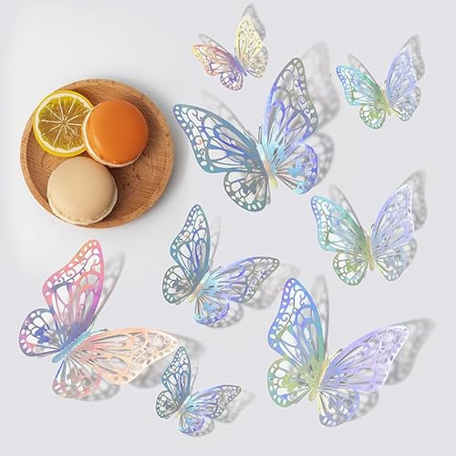 GIEEU 3D-Schmetterlings-Wandaufkleber, 72 Stück, 3 Größen, Schmetterlings-Wandaufkleber, multifunktionale Aufkleber für Heimdekoration, Party-Dekorationen (mehrfarbig)