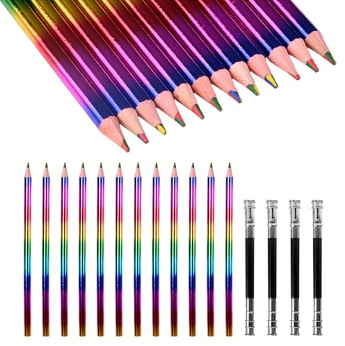 24 Stück Farbstifte 4-In-1 Buntstifte für Erwachsene und Kinder Dicke Buntstifte Farbenfrohes Bleistifte mit 4 Bleistiftverlängerungen zum Zeichnen, Malen und Als Geschenk für Kinder Oder Freunde