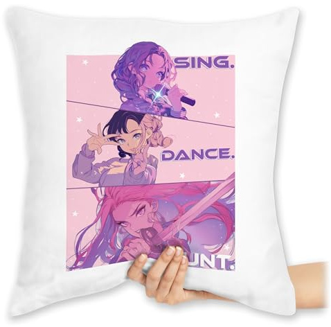 Shirtracer Kissen 40 x 40 - Anime - Sing. Dance. Hunt. - Kostüm K-Pop Merch - 40 x 40 cm - Weiß - Animation kpop Geschenke k pop Hunters dämon jäger dämonhunter. dämonen
