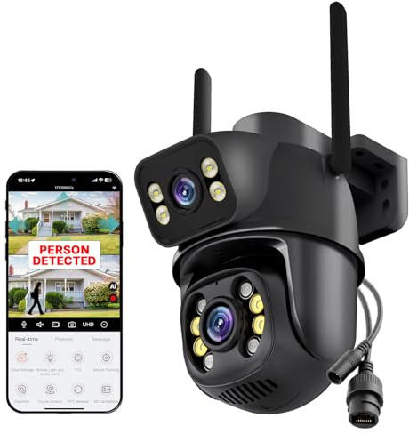 Nakavision C1 Outdoor Security Camera, 2x AI, Dual Lens 3+3MP UHD PTZ, Instant Phone Alerts, Colour Night Vision, AI Human Detection, 2‑Way Audio, SD/ONVIF-S UTP IP66, No Monthly Fee - UK (black)