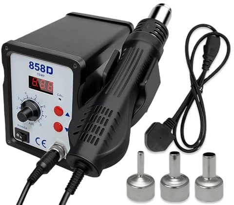 700W Heißluft Lötstation, 858D Hot Air Rework Station mit LED Display und 3 Düsen, 2-in-1 Entlötstation Entlötstation Rework Station Digitale Anzeige Lötkolben Kit für DIY-Projekten Nachbesserungen