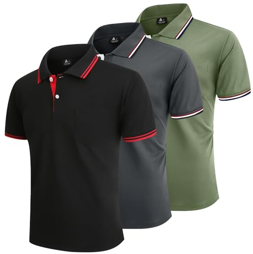 ZITY 3 Pack Polo Shirts for Men Short Sleeve Breathable Golf Polo Mens Lightweight Adult Multipack T Shirt for Work Sports