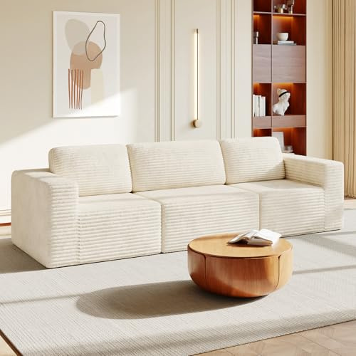 Vesgantti 303cm Groß Modulares Ecksofa mit Schlaffunktion, Cord, Beige | Vollmodulares 3-Sitzer Sofa, Taschenfederkern & 35D Komfortschaum, flexible Modul-Kombination, extra tiefe Sitzfläche