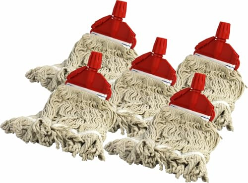 Socket Cotton Mop Heads Replacement 16 Oz Super Absorbent Mop Traditional String Mop Heads Self Threaded Socket Screw Mop Set (5x RED)