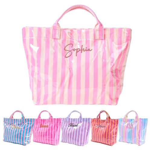 DBLXYAN Personalisierte Strandtasche mit Namen, individuelle wasserdichte PVC-Gelee-Tasche für Damen, bestickte Brautjungfer-Pool-Tasche für Sommerurlaub, Reisen und Junggesellinnenabschiede