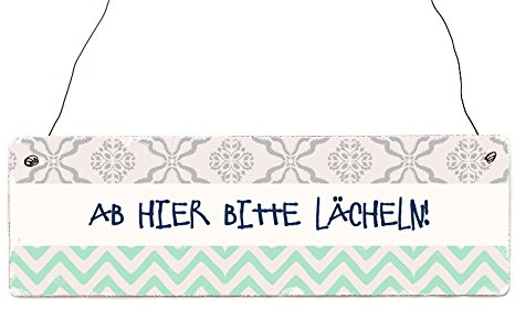 Interluxe Holzschild AB Hier Bitte LÄCHELN Türschild Arbeit Büro Retro Motivation Schild mit Spruch