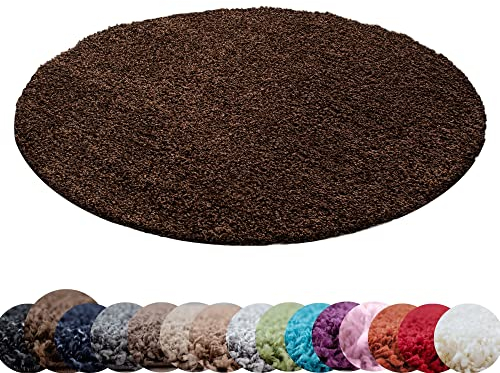 HomebyHome Teppich Rund Hochflor 160 cm Rund - Shaggy Runder Teppich Wohnzimmer Braun Extra Weich und Flauschig - Waschbarer Langflor Teppiche für Schlafzimmer, Küche, Flur - Carpet, Halı, Kilim