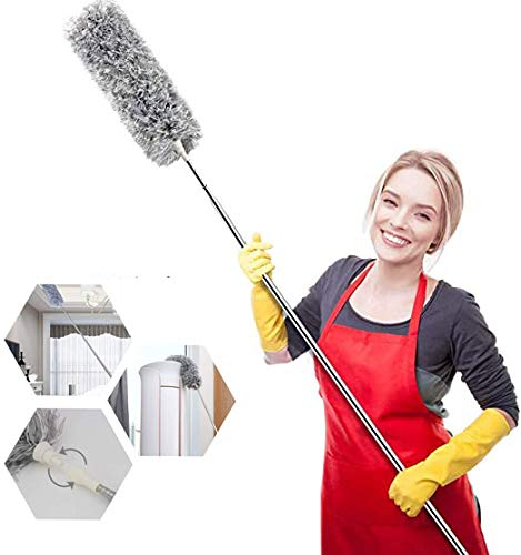 Feather Duster Cobweb Brush Extendable Pole Up to 100, Bendable Microfiber Duster for Cleaning Ceiling Fan, High Ceiling High Window Sills, etc. (100In)