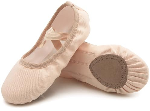 Zapatillas Baile Niñas Zapatos Ballet Lona Elástica Mujer Antideslizantes Calzado Danza Zapato Gimnasia Bailarinas con Suela Cuero Partida Beige 36