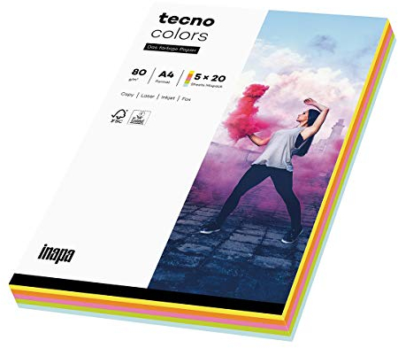 inapa farbiges Kopierpapier tecno Colors mixed pastell: 80 g/m², A4, 100 Blatt