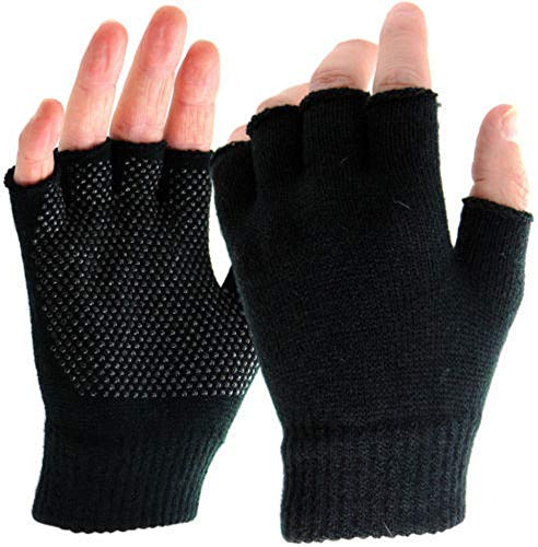 Primo Gripper Black Mens Boys Girls Women Warm Half Finger Fingerless Gloves