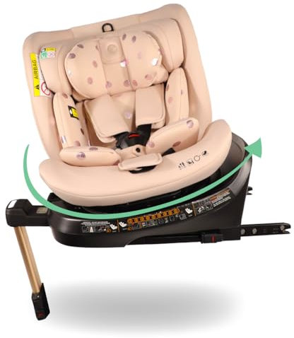 My Babiie i-Size 360° Spin Baby Car Seat – Support Leg, ISOFIX, Birth to 12yrs (40-150cm), R129, ERF, Group 0+/1/2/3, Rotating 360 Swivel, MBCSSPIN - Pink Polka