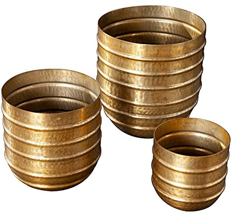 Edles 3er Set Blumentopf Orient Gold Vasen im Grid Hammerschlag Design