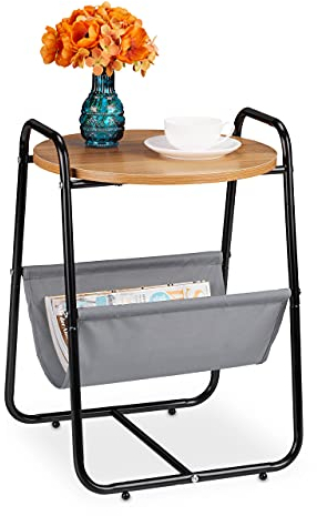 Relaxdays Beistelltisch, Sofatisch mit Zeitungsablage, HxBxT: 55,5 x 39 x 39 cm, Metall & MDF, Couchtisch, schwarz/braun