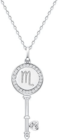 Presentski Collier Clé Collier Signe Astrologique Femme Argent 925, Collier Pendentif Zodiaque Scorpion Bijoux Constellations Cadeau pour Femmes Filles