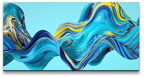 Paul Sinus Leinwandbild 120x60cm 3d Art Abstrakt Energie Welle Blau Gold Dekorativ