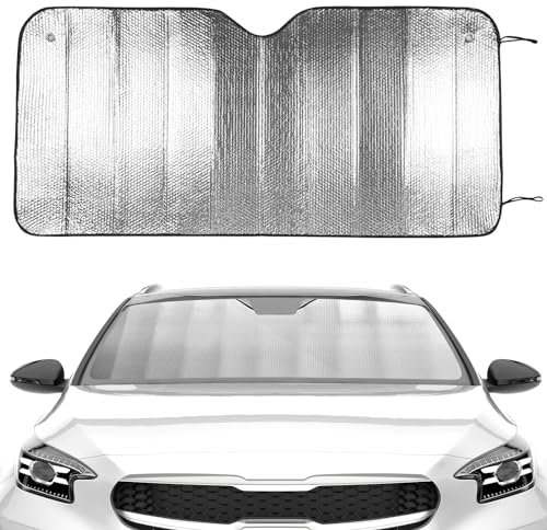 Enerfero Parasol de Coche Delantero,Parasol de Ventana Delantera Parasol Luna de Coche Metalizado Protección Rayos UV Parabrisas, Protector Solar Camioneta,Turismo,SUV, Furgoneta(130cmX60cm)