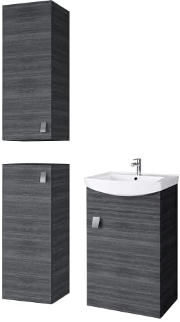 Planetmöbel Badmöbel Set Waschtisch mit Unterschrank 45 x 60 x 33 cm mit 2X Midischrank 32 x 75 x 23 cm für Badezimmer, Gäste WC & Bad, Anthrazit