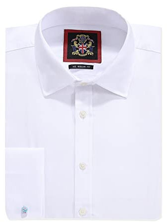 Men's Plain Dress Shirts,Long Sleeve,Double French Cuff with Cufflinks Included,Regular Fit, 14 Colours, Business Wedding Work Shirt by Janeo British Apparel. White, 16.5 inches