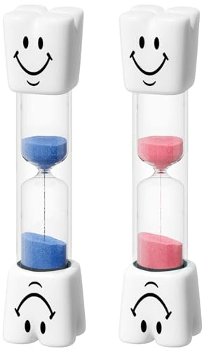 Lot de 2 mini sabliers en acrylique pour brosse à dents de 2 minutes pour enfants, petit sablier bleu et rose smiley en verre plastique pour salle de classe, jeux de cuisine