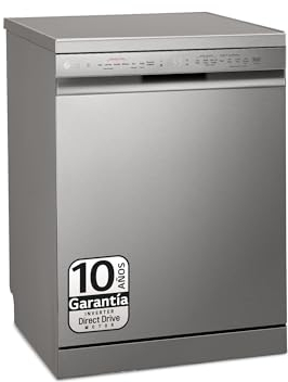 LG DF242FPS - Lavavajillas 60 cm y Capacidad 14 Cubiertos, Lavavajillas LG con Función QuadWash, con Lavado a Vapor, Motor Inverter Direct Drive, Color Inox Antihuellas