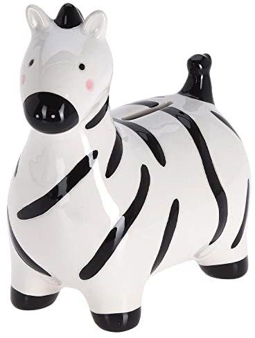 Murago - Spardose Zebra - Sparschwein für Kinder Sparbüchse Jungen Mädchen Keramik Tierform Dekofigur groß Weiß schwarz