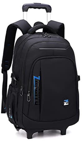 EKUIZAI Solid Color Trolley Backpack Schoolbag for Middle School Students Elementary Rolling Bag Daypack for Teen Boys