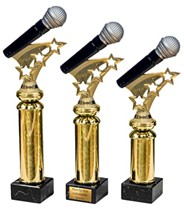 eberin · Mikrofon Pokal · Pokal Gesang · Mikrofon als Pokal · Musik Trophäe · Künstler Pokal · Musik · Musikschule · Singen · Ehrenpreis · Pokal · Trophäe · Award · Gravur · 3 Größen (Größe: 29cm)