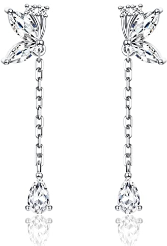 JeweBella Sterling Silber 925 Ohrringe Hängend für Damen und Mädchen - Kleine Schmetterling Ohrstecker in Silber/Gold/Rosegold - Tropfen Ohrringe für Kinder
