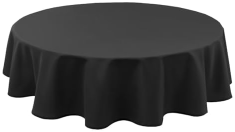 Hiasan Schwarz Wasserabweisend Tischdecke aus Polyester,Rund180cm,Anti-Falten Tischtuch,geeignet für Küche,Restaurant,Hochzeit