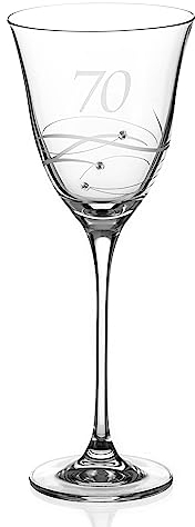 DIAMANTE Swarovski 70th Birthday or Anniversary Wine Glass – Single Crystal Wine Glasses with Hand Etched “70” with Swarovski Crystals