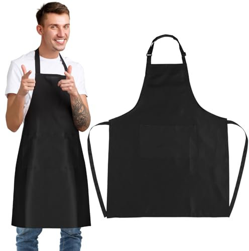 GWHOLE Apron Adjustable Black Chef Apron with Pockets for Men and Women Home Kitchen, Baking, Gardening, Restaurant, Coffee house BBQ