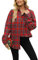 Megfie Chemise surdimensionnée à carreaux en flanelle douce pour femme - Chemise enroulable à manches longues en flanelle, Rouge Noël, Taille M