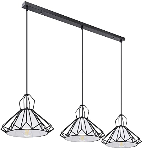GLOBO Hängeleuchte Wohnzimmerleuchte Pendellampe Esszimmerlampe Küchenlampe Flurleuchte, 3 Flammig, Metall Textil schwarz weiß, E27, L 120 cm