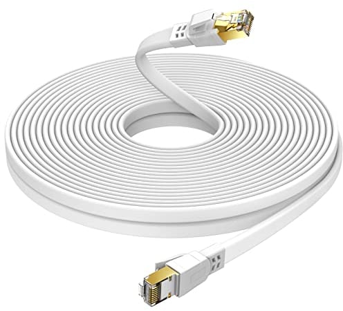Ercielook Cable de red LAN de 40 m, Cat8 de alta velocidad, para exterior e interior, 40 Gbps, 2000 MHz, con conector RJ45 chapado en oro, resistente a la intemperie, resistente a los rayos UV para