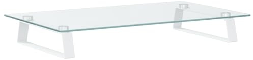 vidaXL Support de Moniteur, Support d'Ordinateur avec Rangement, Réhausseur d’Écran pour Ordinateur Bureau, Blanc Verre Trempé et Métal