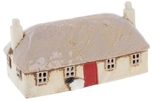Shudehill Giftware Village Pottery Bougeoir en céramique Collection House Croft Houses – Rouge, chaume, Paille, Bleu Marine, Ardoise, crème ou Gris (Toit de chaume)