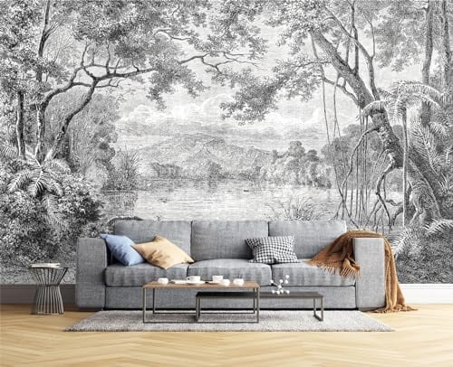 Naturempress Fototapete 3D Effekt Tapete Schwarzer Und Weißer Dschungel Tapeten 3D Effekt Vliestapete Wohnzimmer Schlafzimmer Wandbilder Wanddeko