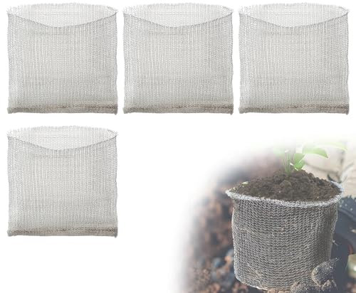 EFUTURETIME 4 cestas protectoras de raíces de acero inoxidable, protección de raíces para plantas, rejilla para roedores y plantas de jardín, bolsas de malla de metal para proteger las raíces de los