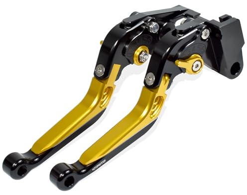 MTCRIGHTER Einziehbarer klappbarer Bremshebel Kupplungshebel für Yamaha R6 2005-2016 / R1 2004-2008, CNC-Aluminiumlegierung hergestellt (Gold)