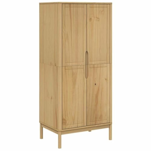 vidaXL Kleiderschrank, Garderobenschrank mit Kleiderstange, Holzschrank Schrank für Schlafzimmer, Drehtürenschrank, Wachsbraun Massivholz Kiefer