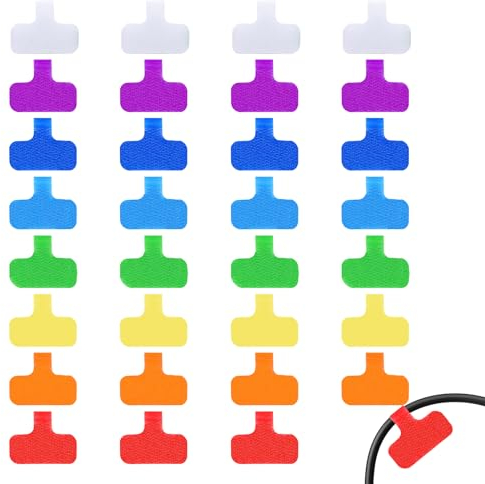 YUXIANLB 32 PCS Cable Labels, Multi-Color Cord Lables for Electronic, Write On Wire Tags for Labeling, Cord Tags for Electronics, Charging Cords, Computer Cable Management and Identification