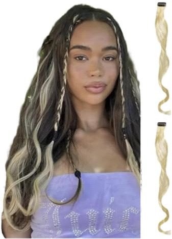 2 x Clip-In Hair Extension Highlights Streaks, Colourful Hair Highlights (Curly Blonde x 2)