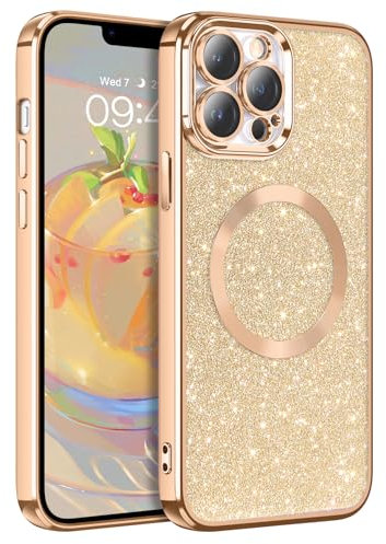 GaoBao für iPhone 13 Pro Max Hülle Glitzer, Handyhülle iPhone 13 Pro Max für MagSafe, Keine Vergilbung, Kratzfeste, Dünn Weiches TPU Stoßfeste Ganzkörperschutz Hülle für iPhone 13 Pro Max, Gold