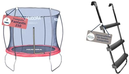 HUDORA Trampolin Fantastic in versch. Größen & Universalleiter - Rutschhemmende Trampolinleiter mit Breiten Stufen