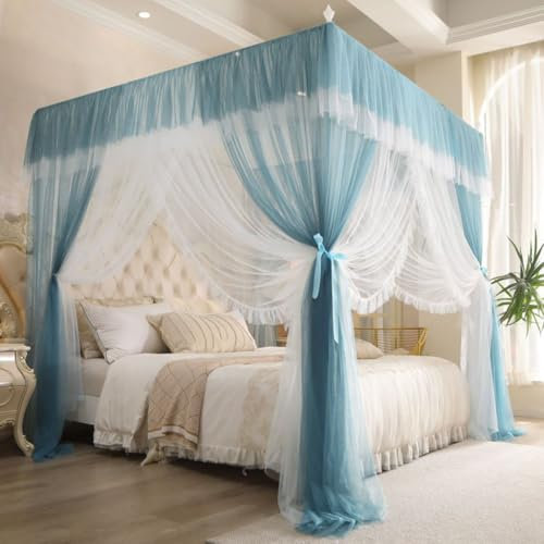 WLCNYL Zanzariera copriletto Matrimoniale, copriletto Matrimoniale di Lusso, Tenda Oscurante per zanzariera Camera da Letto in Stile Principessa (Colore Blu)