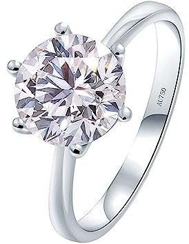 AMDXD Au750 Weißgold Ring für Damen, Solitärring Solitärring mit 2ct Moissanit Rund, 18K Freundschaftsringe Partnerringe Echt Schmuck, Weißgold, Gr.63