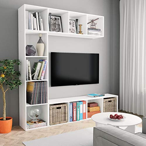 Somanki 3-TLG. Bücher-/TV-Schrank Set Weiß 180×30×180 cm, TV Lowboard, Fernsehschrank, Fernsehtisch, Fernseher Schrank, TV Sideboard, TV Board, TV Cabinet, TV Bank, TV Kommode - 278788
