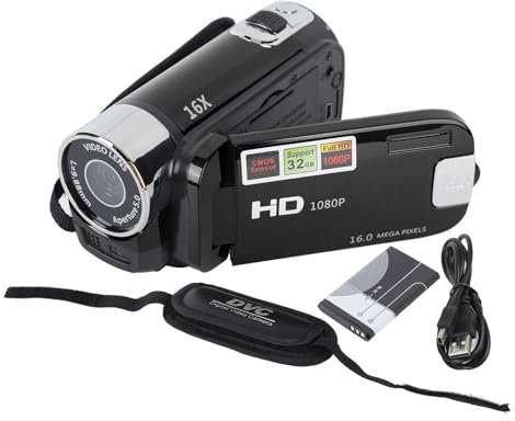 Videocamera VHS, videocamera Mini DV Videocamera DV 4K 48MP Schermo ruotabile TFT da 2,7 pollici Videocamera con zoom digitale 16x con cavo USB Videocamera compatta portatile per (Nero)